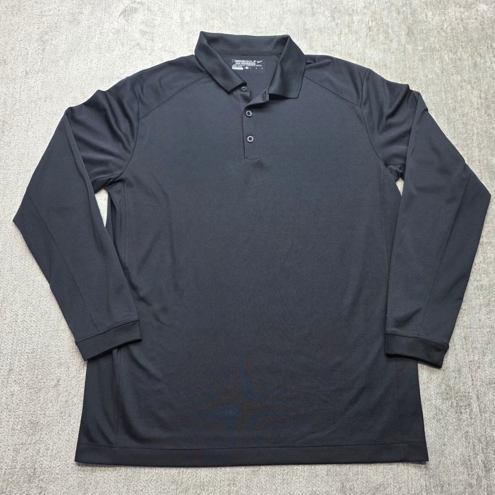 Nike Golf Tour Performance Dri-FIT Long Sleeve Polo Shirt Black Mens Large